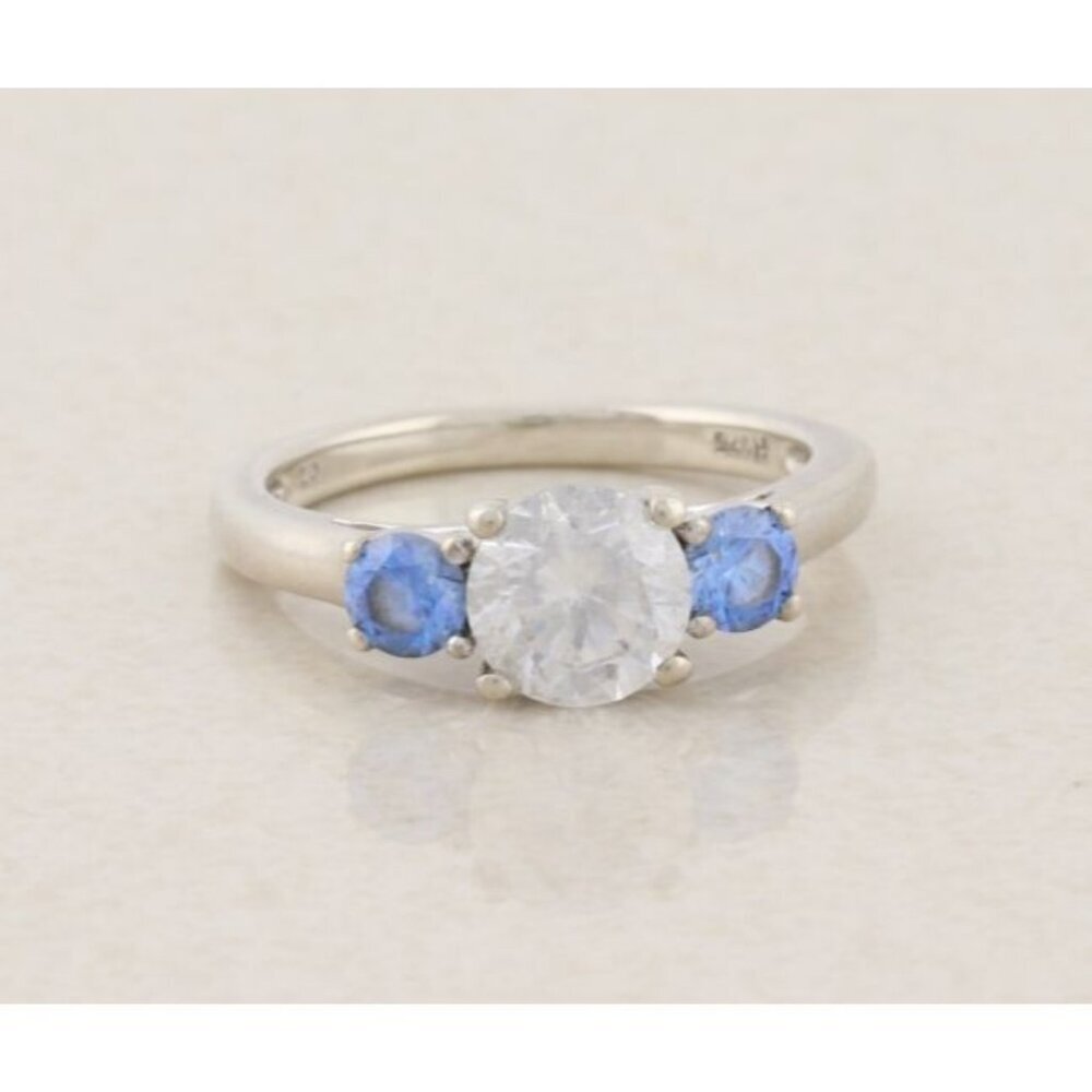 Sterling Silver White and Blue Cubic Zirconia Ring Size 7